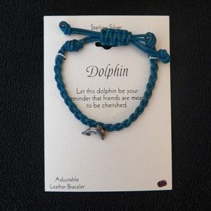 Sterling Silver Dolphin Leather Bracelet